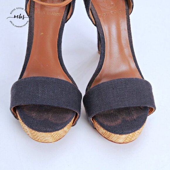 Tory Burch Amina Ankle Strap Platform Heeled Sandals Navy Tab Women 6 - Picture 9 of 13